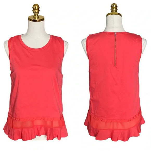 J CREW | Coral Double Layer Ruffle Hem Cotton Sleeveless Tank Top Size M - Picture 4 of 10